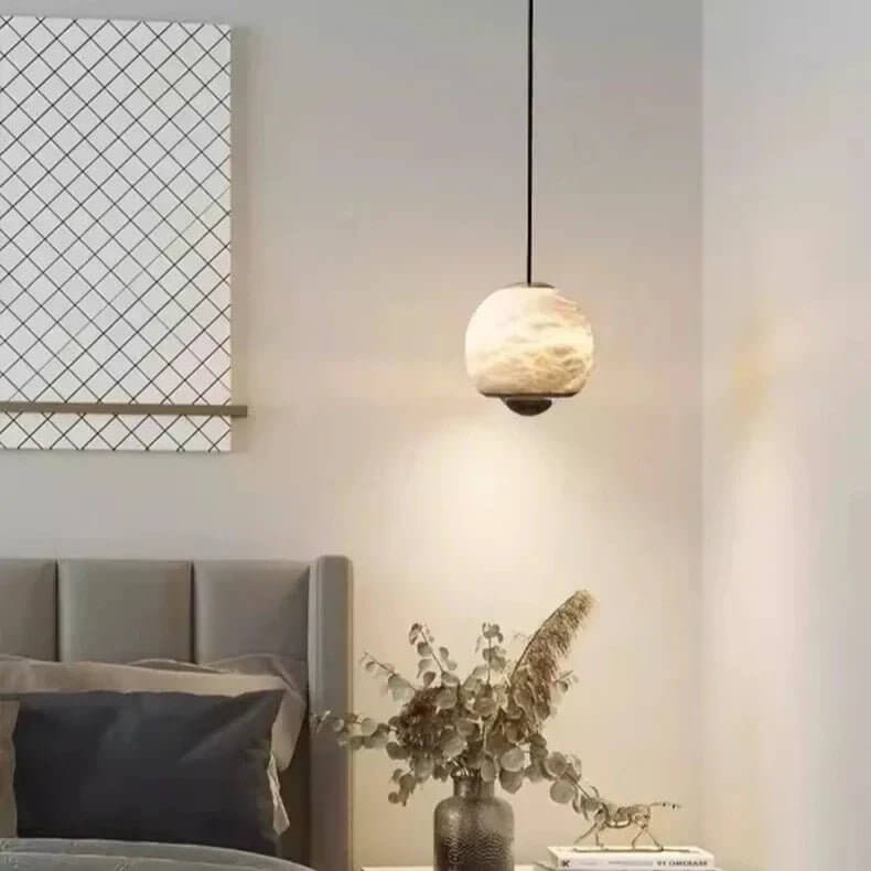 Hanglamp - Albast Glas Bol met Marmeren Voet