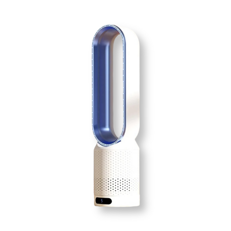 "3-in-1 luchtkoeler met UV-luchtreiniging en ionisatie, wit, compact, ideaal voor frisse en gezonde thuisomgeving."