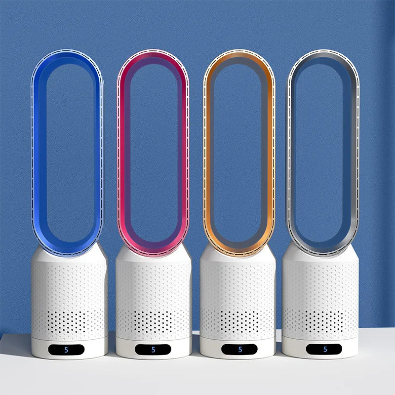 "3-in-1 luchtkoeler met UV-luchtreiniging en ionisatie, wit, compact, ideaal voor frisse en gezonde thuisomgeving."