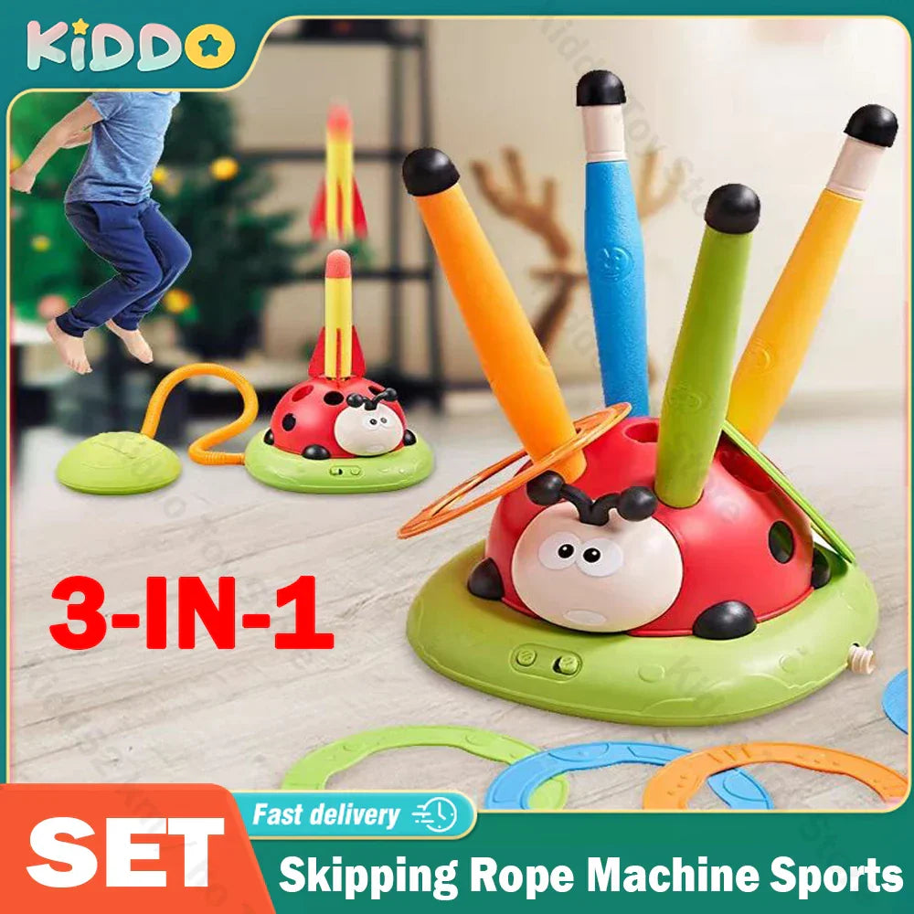 "3-in-1 sport speelgoed touwspring machine, trainingsspeelgoed, kleurrijk ontwerp, automatisering, geschikt voor kinderen"
