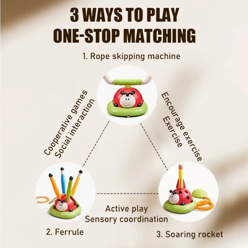 "3-in-1 sport speelgoed touwspring machine, trainingsspeelgoed, kleurrijk ontwerp, automatisering, geschikt voor kinderen"