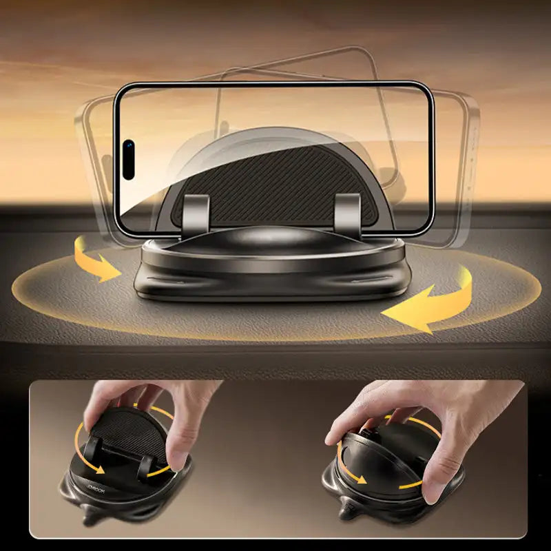 "360° draaibare telefoonhouder voor auto, met sterke grip en eenvoudige installatie, perfect voor elke smartphone"