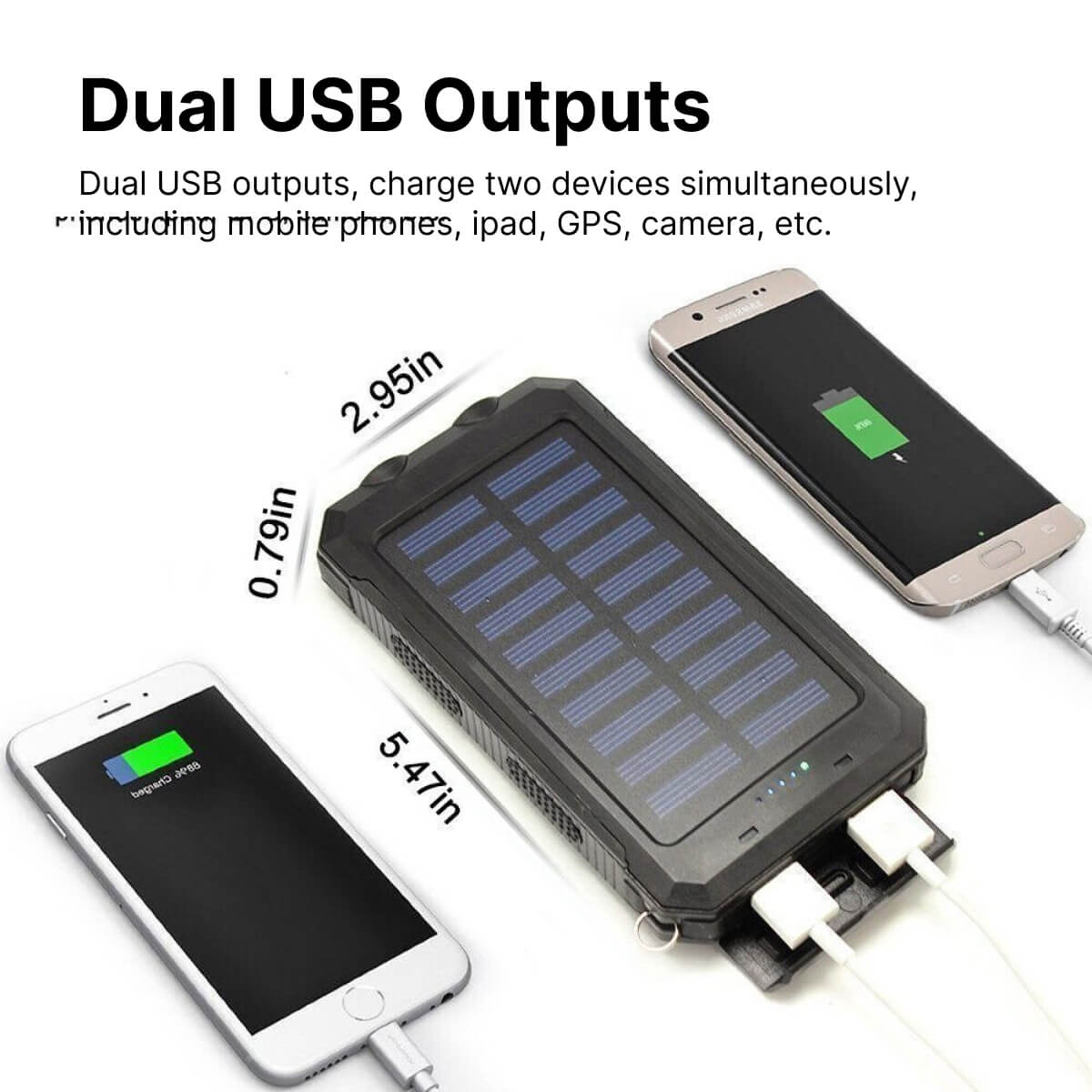 "500000mAh waterdichte zonne-oplader powerbank met dubbele USB-poorten en LED-zaklamp, ideaal voor outdoor gebruik"