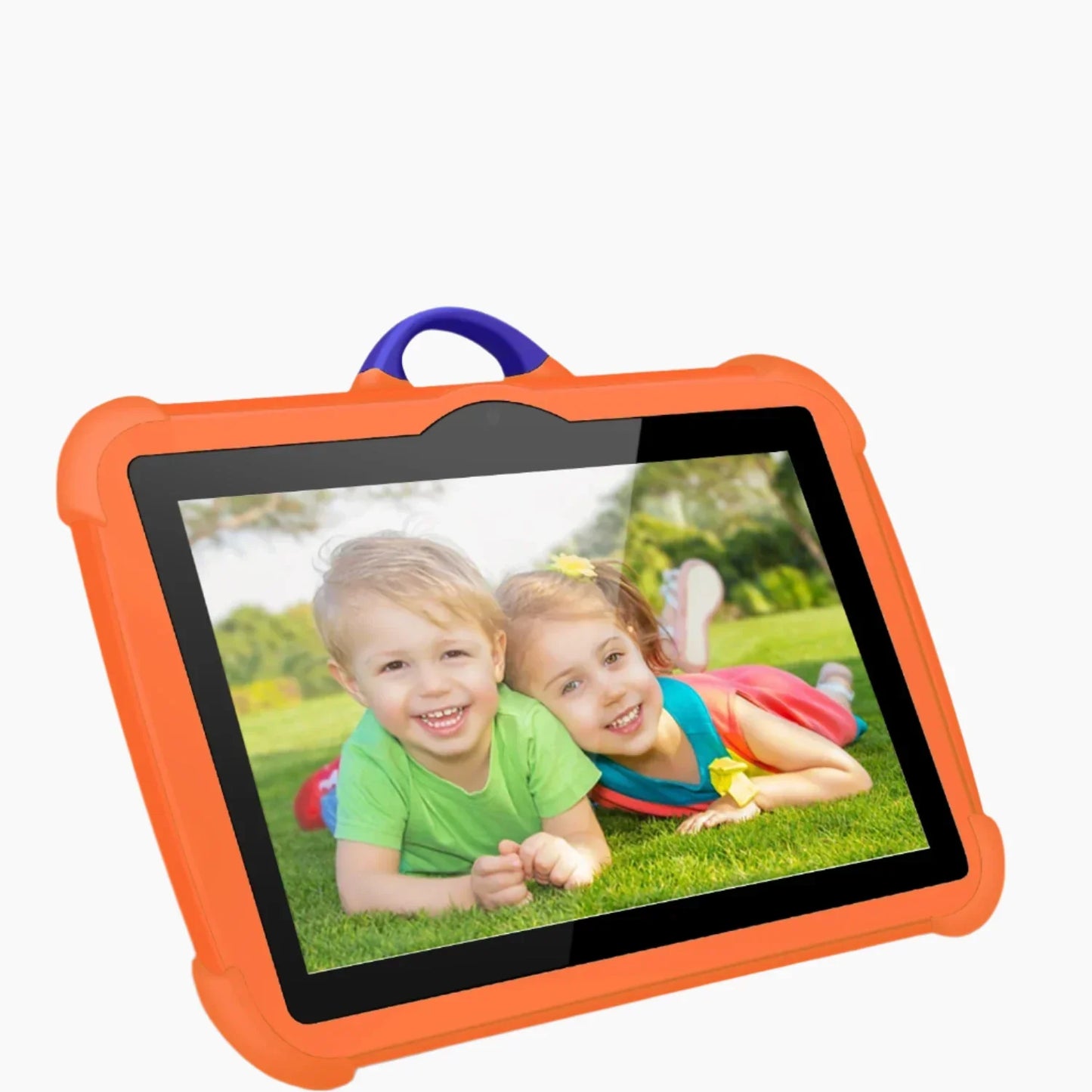 "7 inch blauwe kindertablet met 5G WiFi, 64GB opslag, stevig ontwerp, geschikt voor educatie en entertainment, zijaanzicht."