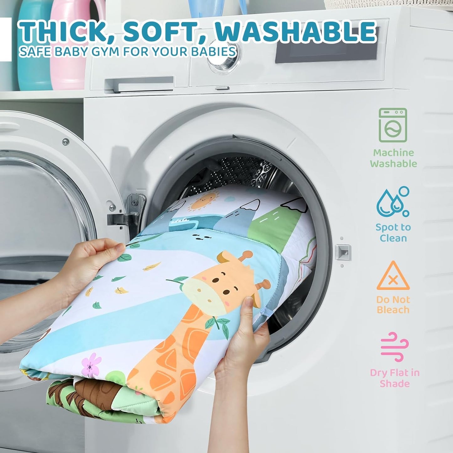 "8-in-1 baby activiteit speelkleed met kleurrijke speeltjes, balvormige elementen en wasbaar materiaal voor sensorische stimu
