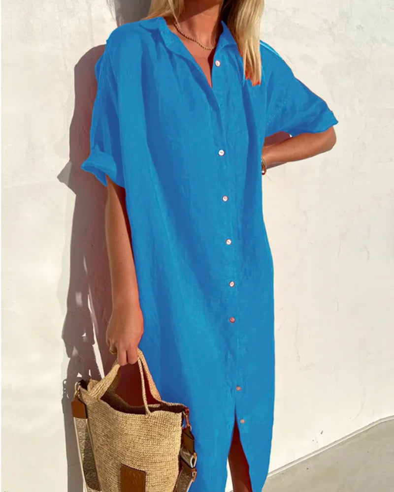 "Ademend en elegante katoenen damesjurk, comfortabel voor zomerdagen, luchtige pasvorm in diverse kleuren, ideaal dagelijks."
