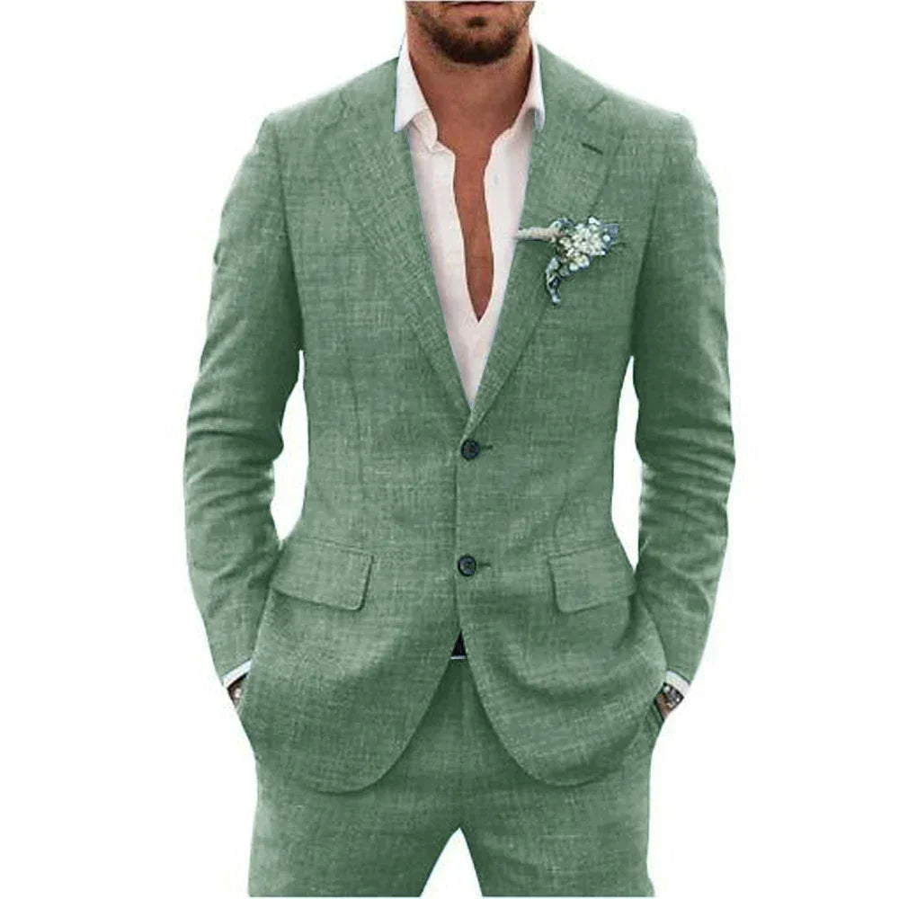 "Ademend linnen herenpak slim fit, tweedelig met blazer en broek, in diverse kleuren voor formele en smart-casual gelegenhede