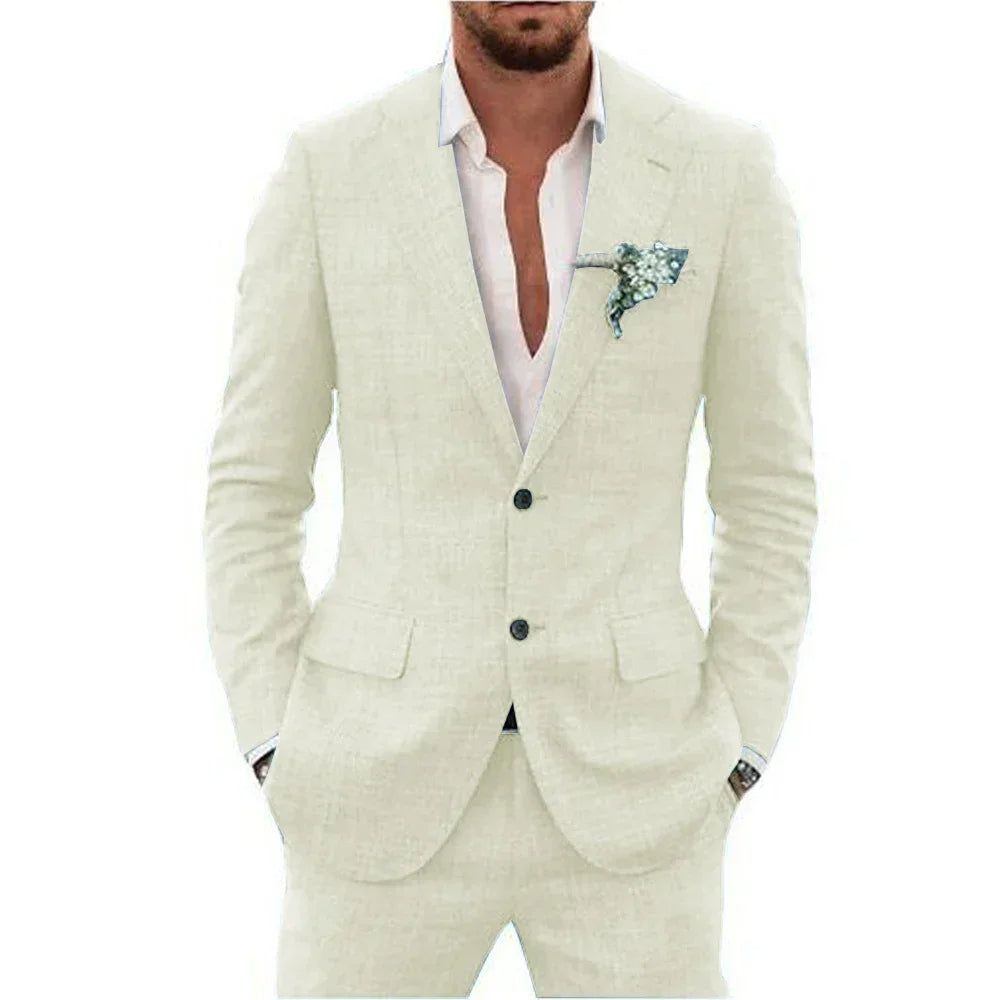"Ademend linnen herenpak slim fit, tweedelig met blazer en broek, in diverse kleuren voor formele en smart-casual gelegenhede