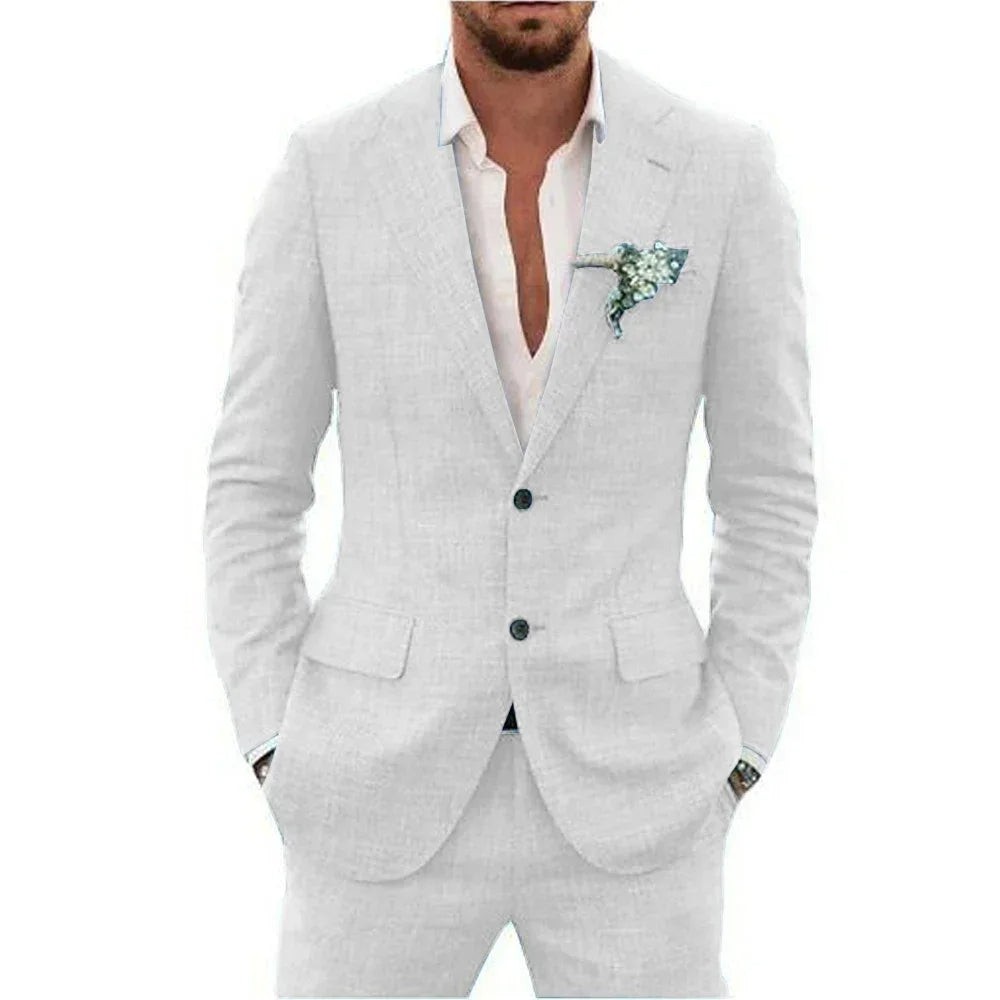 "Ademend linnen herenpak slim fit, tweedelig met blazer en broek, in diverse kleuren voor formele en smart-casual gelegenhede
