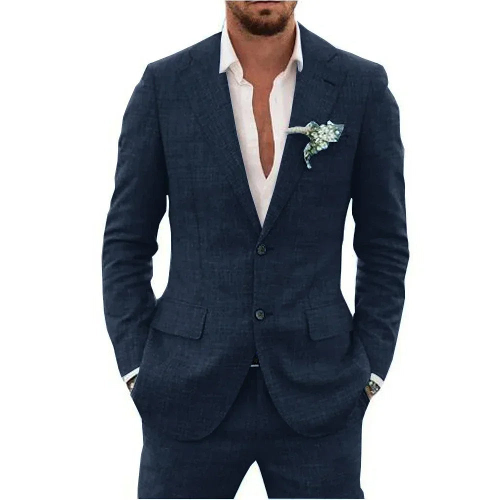 "Ademend linnen herenpak slim fit, tweedelig met blazer en broek, in diverse kleuren voor formele en smart-casual gelegenhede
