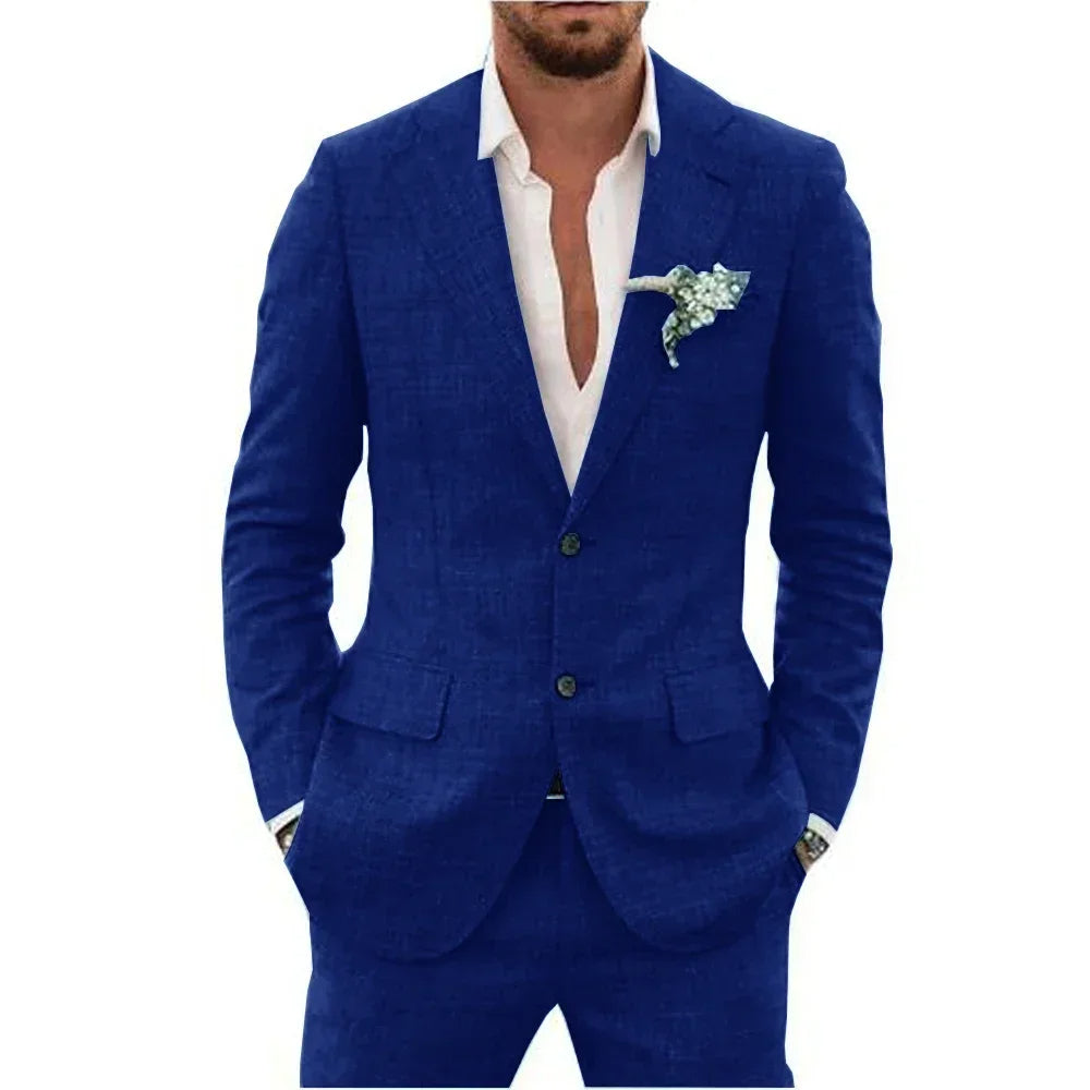 "Ademend linnen herenpak slim fit, tweedelig met blazer en broek, in diverse kleuren voor formele en smart-casual gelegenhede