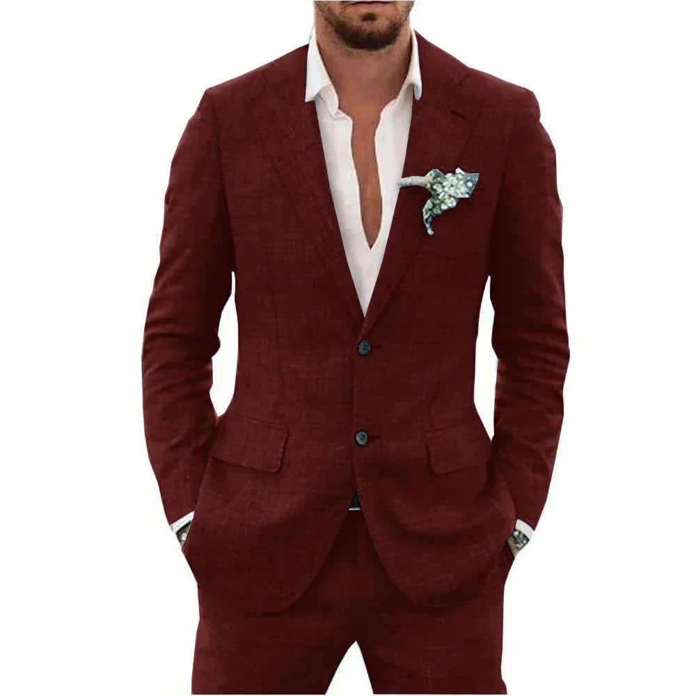 "Ademend linnen herenpak slim fit, tweedelig met blazer en broek, in diverse kleuren voor formele en smart-casual gelegenhede
