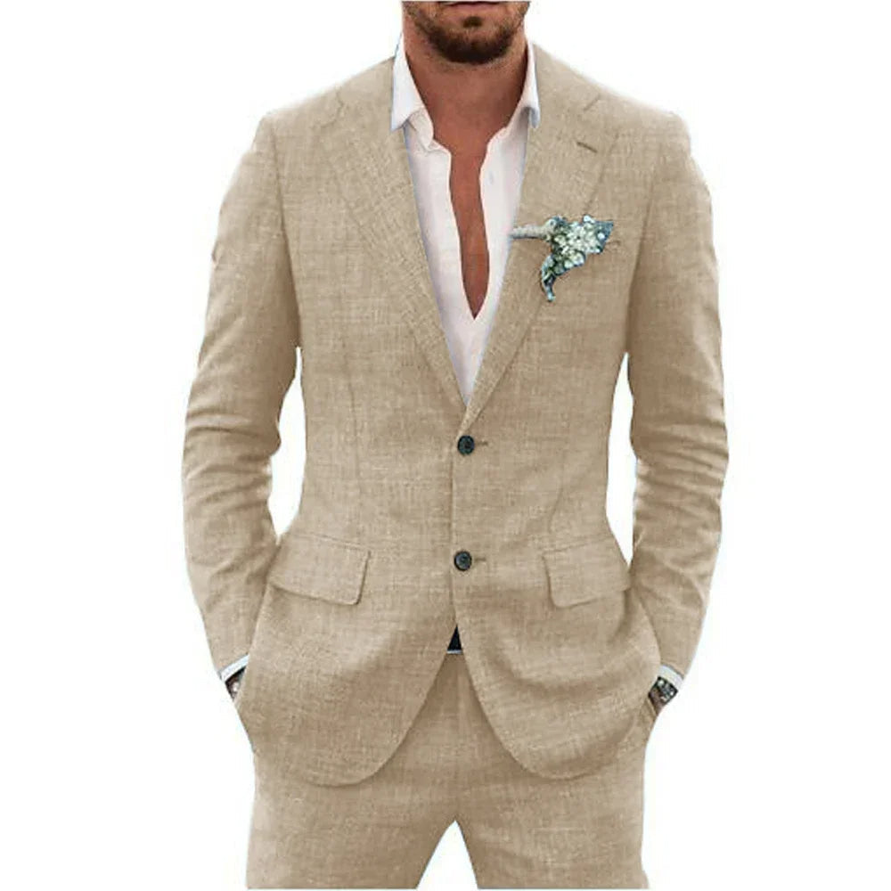 "Ademend linnen herenpak slim fit, tweedelig met blazer en broek, in diverse kleuren voor formele en smart-casual gelegenhede
