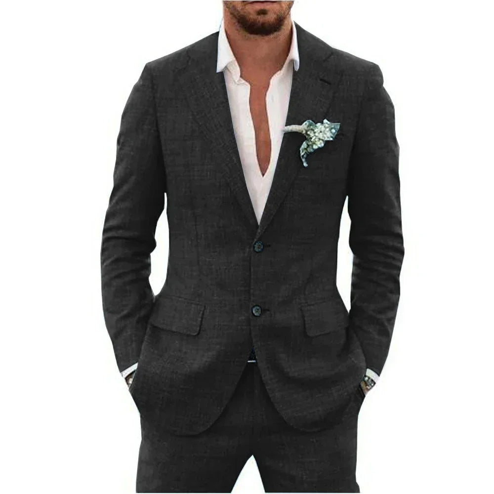 "Ademend linnen herenpak slim fit, tweedelig met blazer en broek, in diverse kleuren voor formele en smart-casual gelegenhede