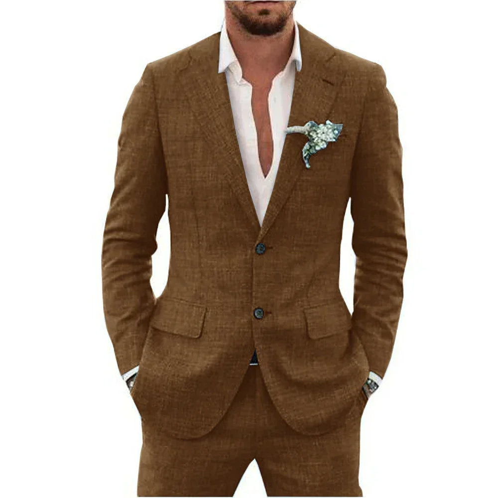 "Ademend linnen herenpak slim fit, tweedelig met blazer en broek, in diverse kleuren voor formele en smart-casual gelegenhede