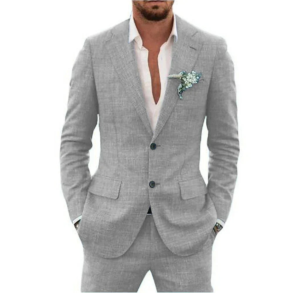 "Ademend linnen herenpak slim fit, tweedelig met blazer en broek, in diverse kleuren voor formele en smart-casual gelegenhede