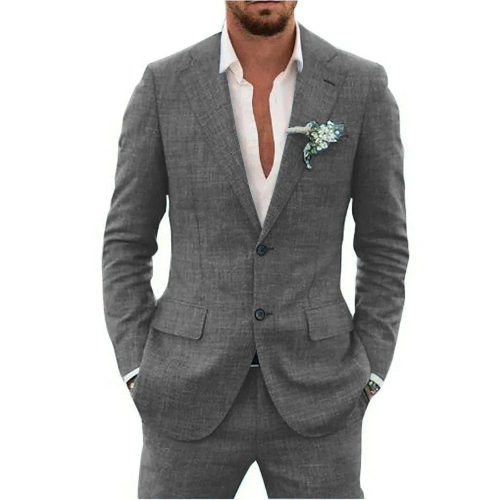 "Ademend linnen herenpak slim fit, tweedelig met blazer en broek, in diverse kleuren voor formele en smart-casual gelegenhede