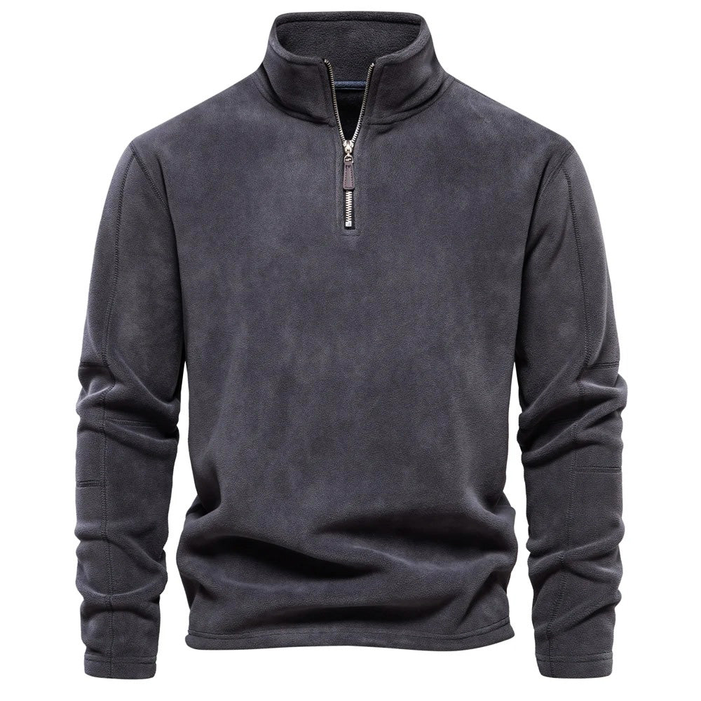 "Aqua fleece trui dames zijkant, ultrazacht met opstaande kraag voor winterwarmte, perfect voor koude dagen."