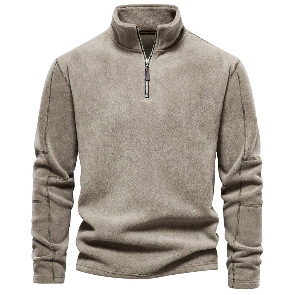 "Aqua fleece trui dames zijkant, ultrazacht met opstaande kraag voor winterwarmte, perfect voor koude dagen."