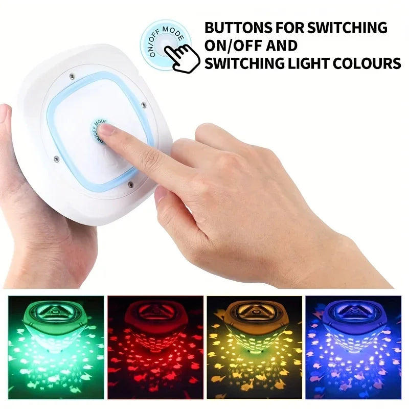 "Betoverende Aqua Party Light™ met visvormige lichtprojecties voor magische bad- en zwembadervaring"