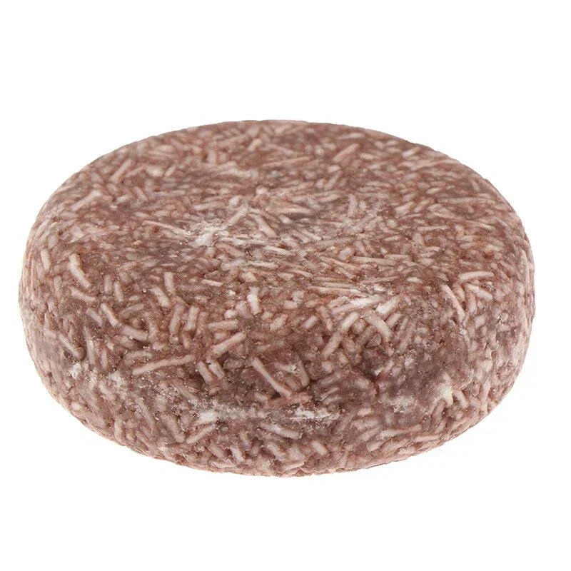 "Biologische haarverduistering shampoo; compacte bar, donkerder en voller haar, groene verpakking, natuurlijke haarverzorging