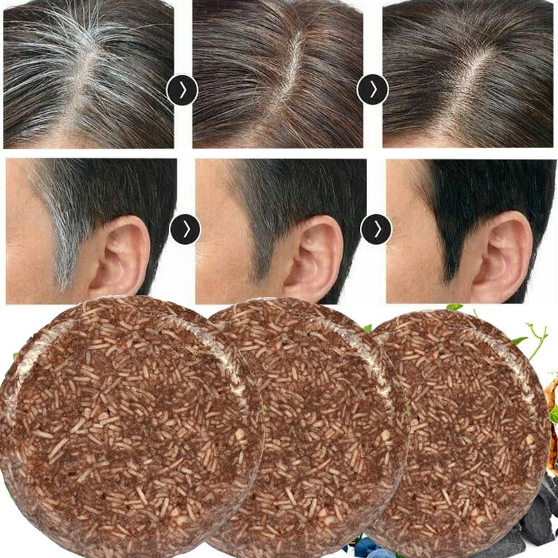 "Biologische haarverduistering shampoo; compacte bar, donkerder en voller haar, groene verpakking, natuurlijke haarverzorging