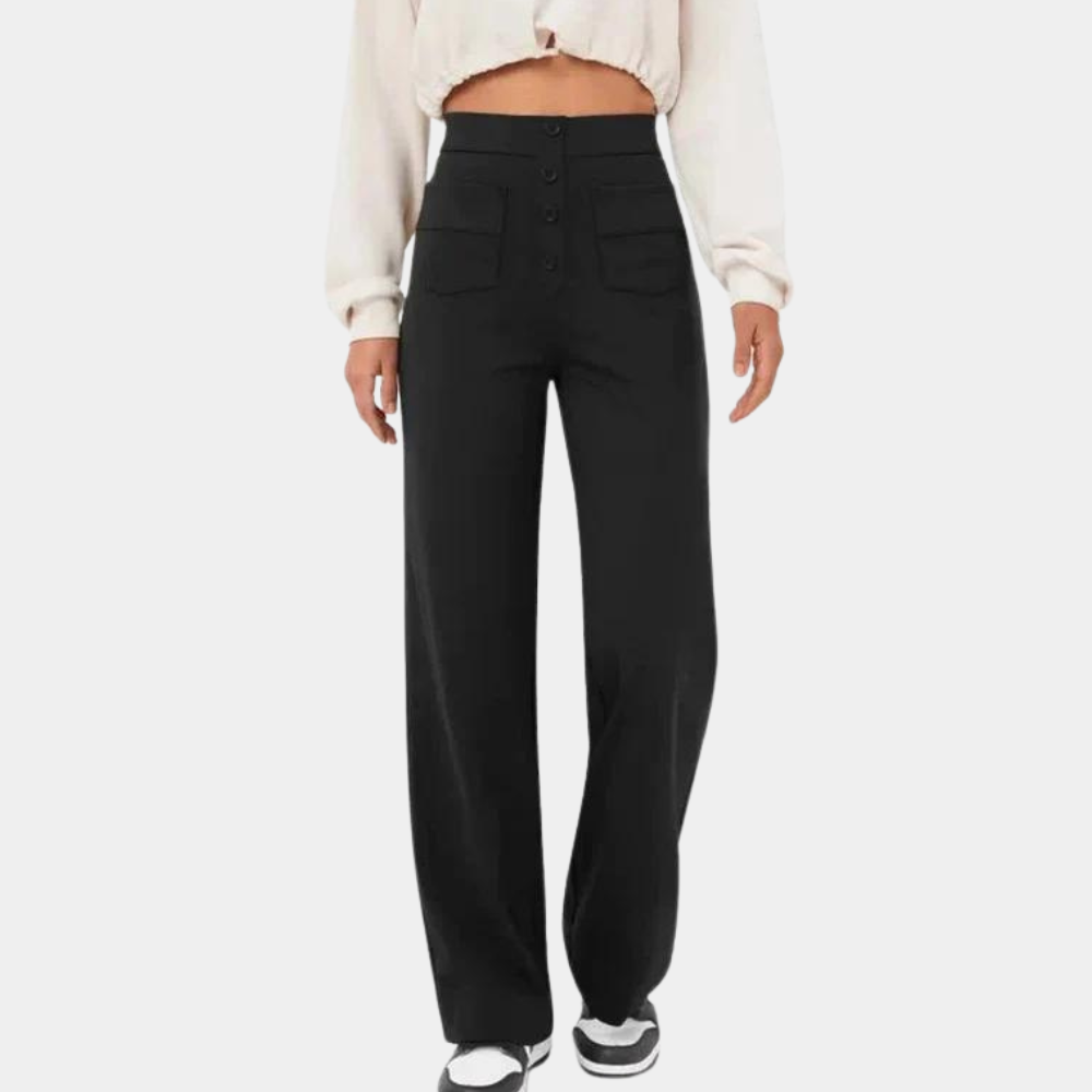 Blauwe damesbroek met hoge taille, elegante en trendy snit, ideaal voor comfort en stijl in zomeroutfits.