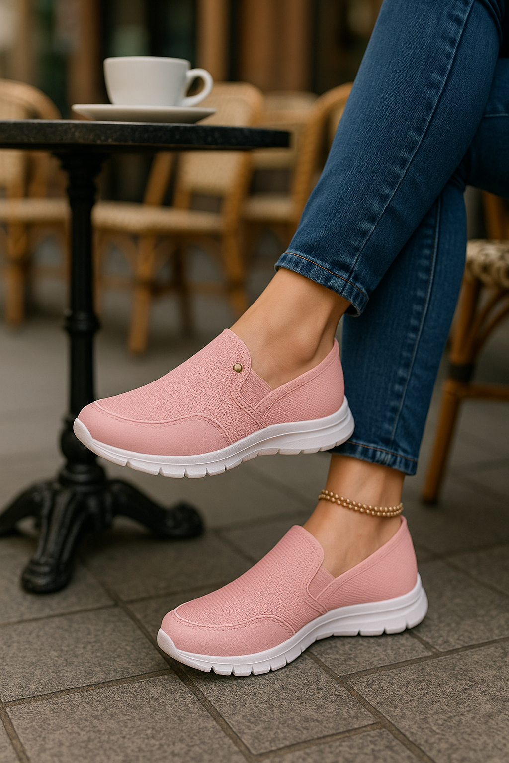 "Blauwe orthopedische dames slip-on sneakers met ademend mesh bovenwerk en flexibele zool voor optimaal comfort."