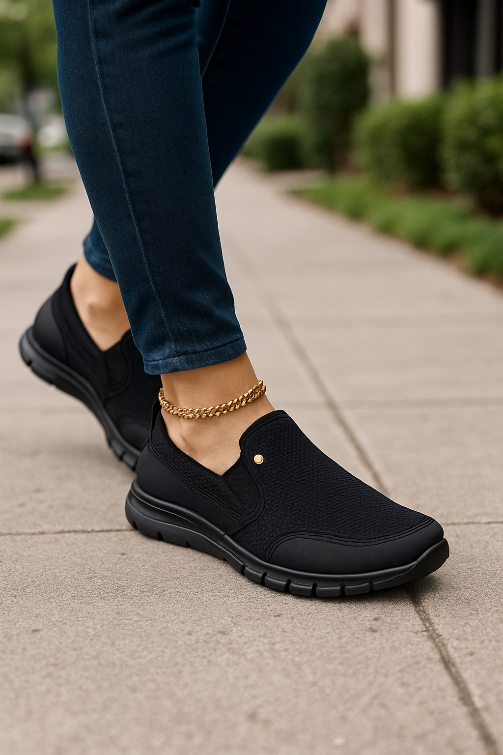 "Blauwe orthopedische dames slip-on sneakers met ademend mesh bovenwerk en flexibele zool voor optimaal comfort."