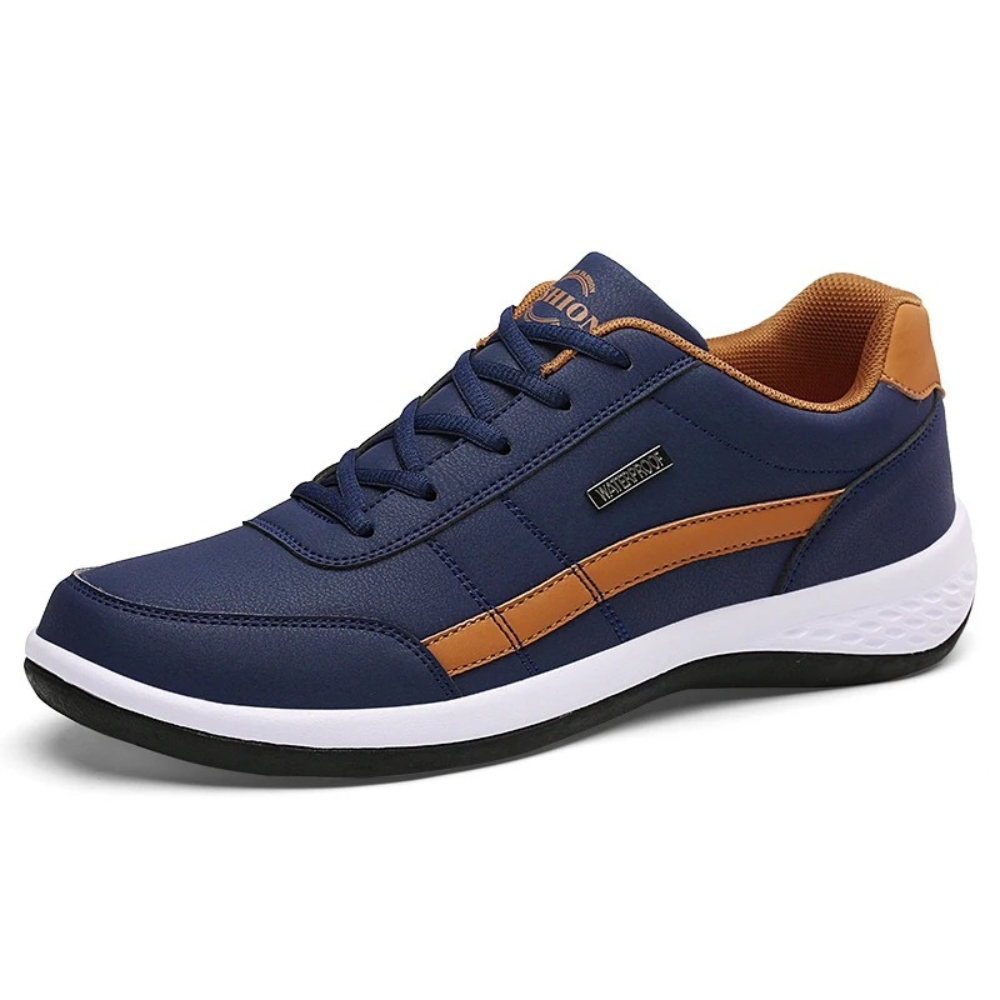 "Blauwe orthopedische leren sneakers heren, met luxe uitstraling en comfortabele binnenzool voor optimale voetboogondersteuni