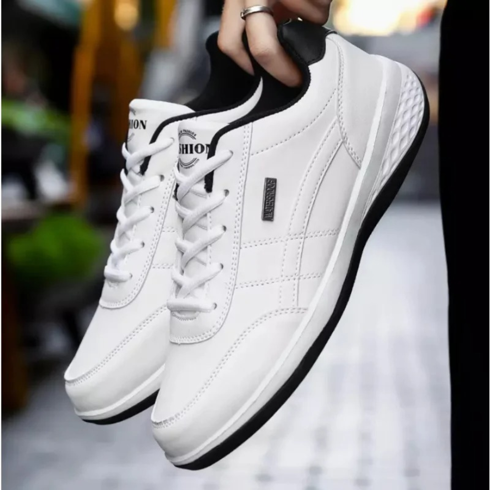 "Blauwe orthopedische leren sneakers heren, met luxe uitstraling en comfortabele binnenzool voor optimale voetboogondersteuni
