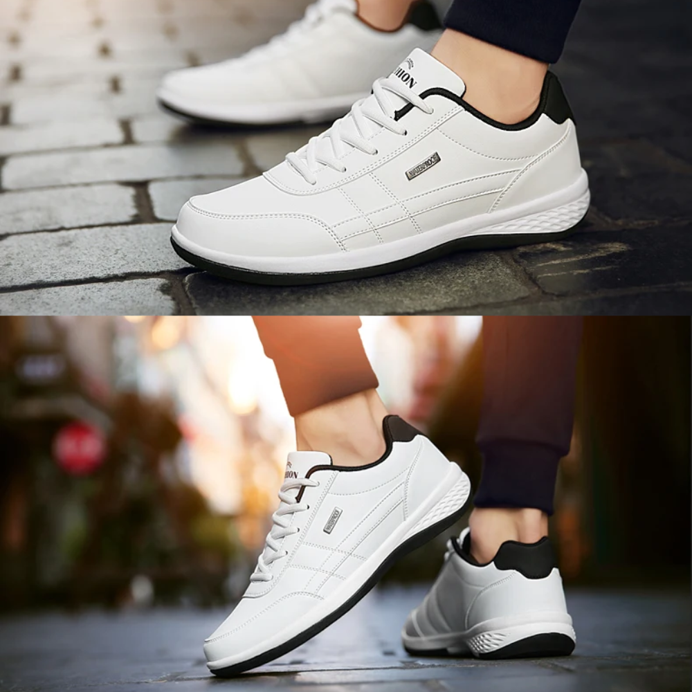 "Blauwe orthopedische leren sneakers heren, met luxe uitstraling en comfortabele binnenzool voor optimale voetboogondersteuni