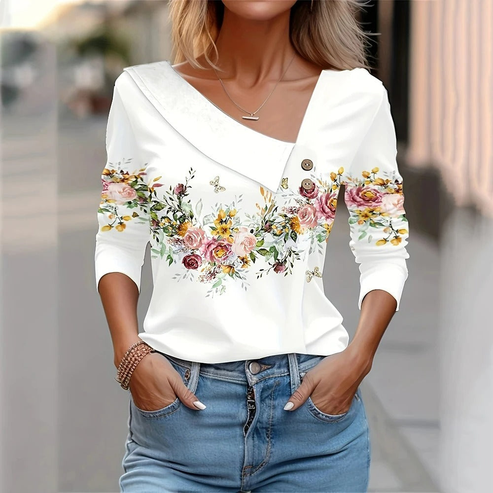 "Bloemenprint blouse dames, elegant ontwerp met lange mouwen en flatterende pasvorm, perfecte stijlvolle toevoeging"