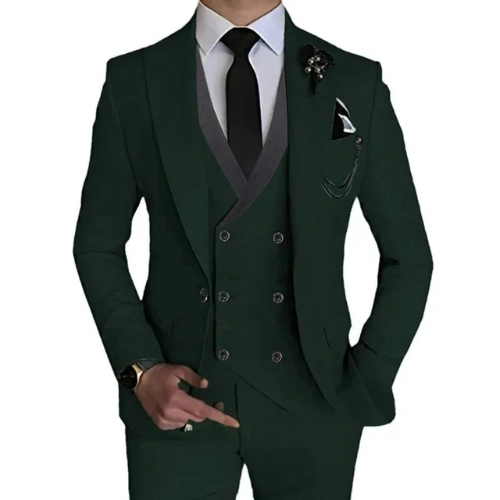 "Cambridge 3-delig slim fit pak heren: tijdloze, elegante set met blazer, vest en pantalon in luxe stretchstof."