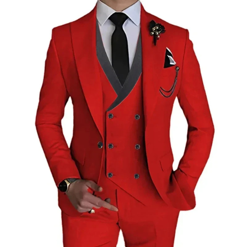 "Cambridge 3-delig slim fit pak heren: tijdloze, elegante set met blazer, vest en pantalon in luxe stretchstof."