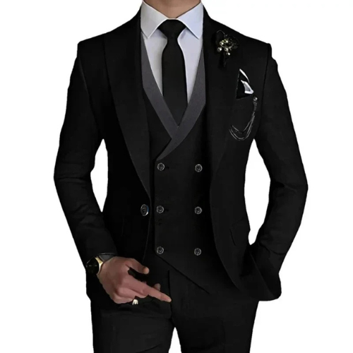"Cambridge 3-delig slim fit pak heren: tijdloze, elegante set met blazer, vest en pantalon in luxe stretchstof."