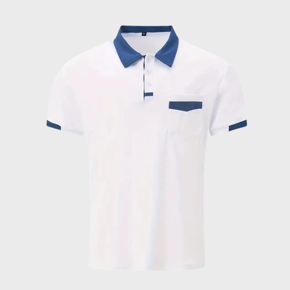 "Casual herenpolo in polyester, stijlvol ontwerp met knopen en korte mouwen, ademend en kreukbestendig."