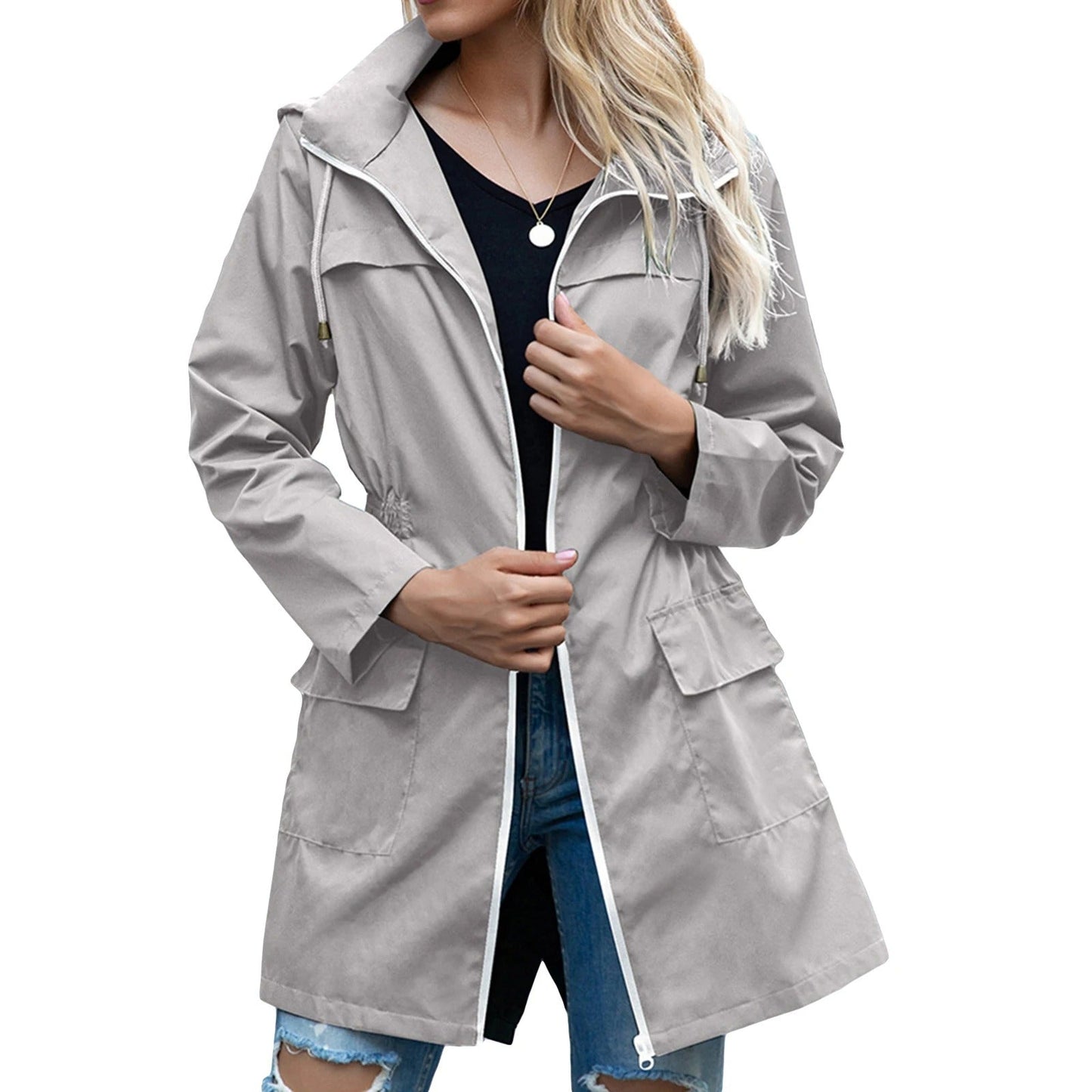 "Casual waterdichte outdoor jas dames, zwart, stijlvol en comfortabel, ideaal voor regenachtige dagen en avonturen."