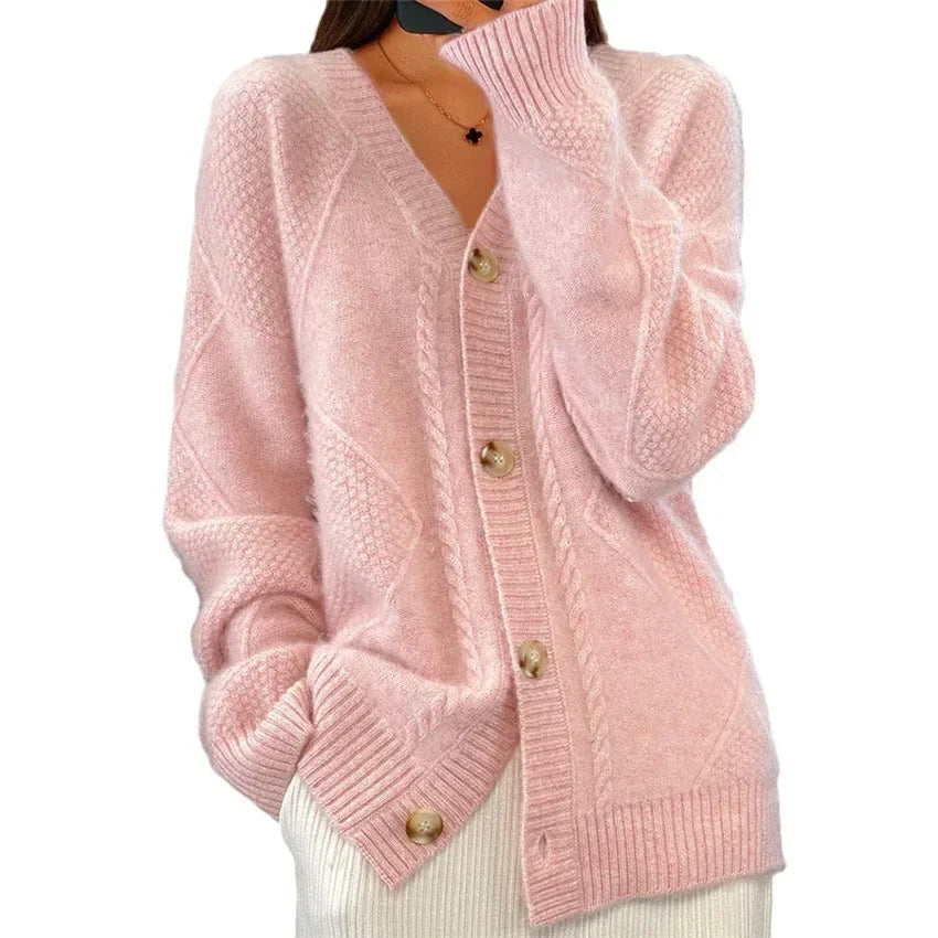 Chique kasjmier vrouwen vest met knoopsluiting, lange mouwen; stijlvol en veelzijdig voor elke gelegenheid.