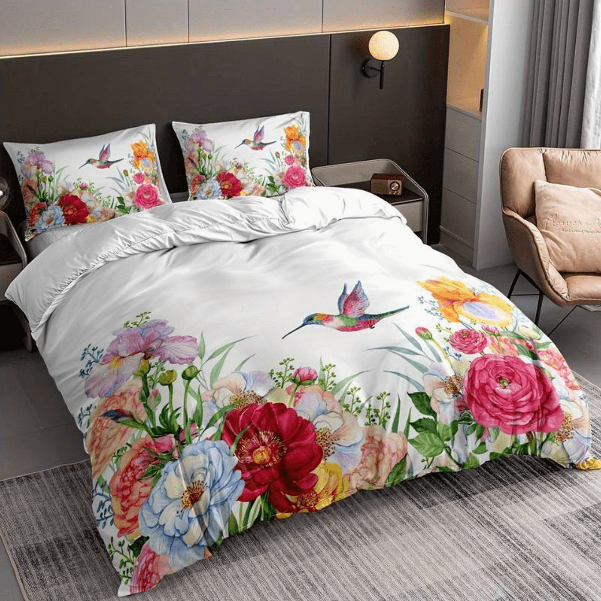 "Comfortabel kleurrijk dekbed met kussenslopen, multicolor patroon, hoogwaardig katoen voor een stijlvolle slaapkamer"