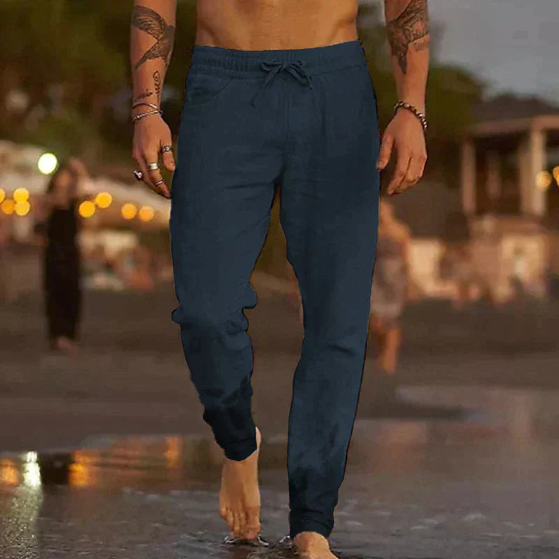 "Comfortabele, ademende linnen herenbroek voor elke gelegenheid met stijlvolle, tijdloze look."