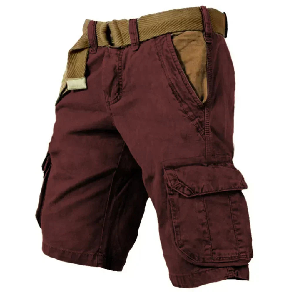 "Comfortabele heren cargo shorts van zacht katoen, met meerdere zakken en verstelbare riem, ideaal voor zomerse activiteiten.