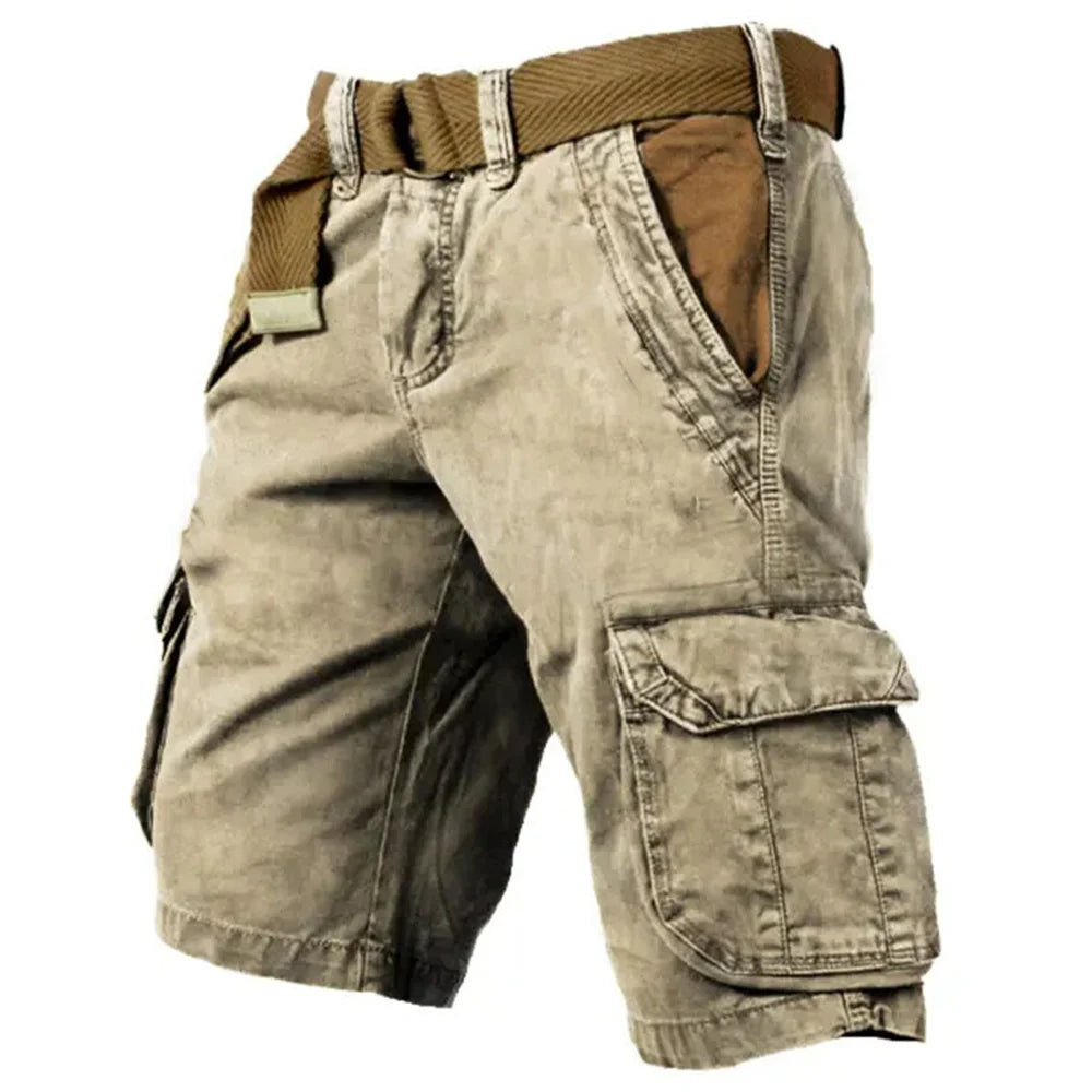 "Comfortabele heren cargo shorts van zacht katoen, met meerdere zakken en verstelbare riem, ideaal voor zomerse activiteiten.