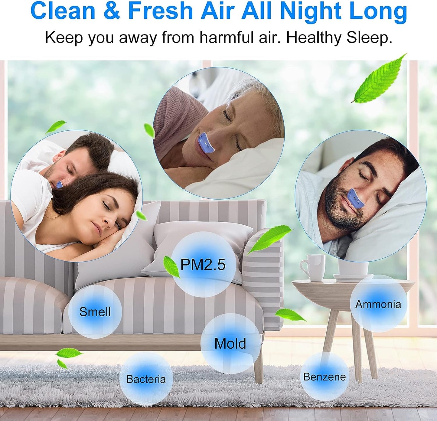 "Compact Micro CPAP-apparaat voor slaapapneu, blauw design, medisch siliconen, ideaal tegen snurken en voor onderweg."