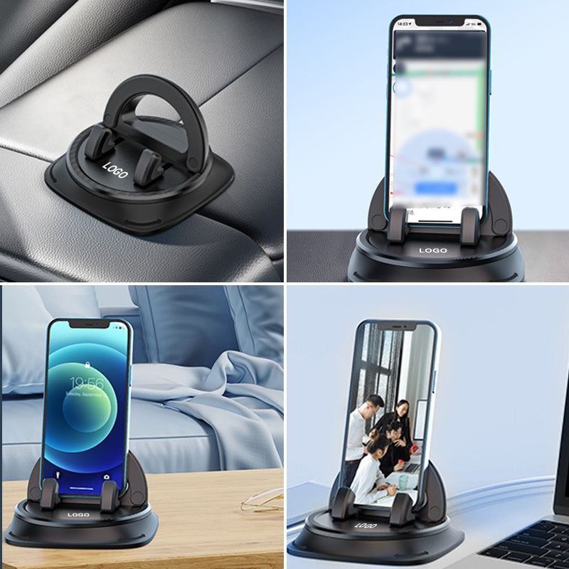 "Compacte autotelefoonhouder met 360° rotatie, stevige siliconen grip en universele compatibiliteit voor veilige ritten."