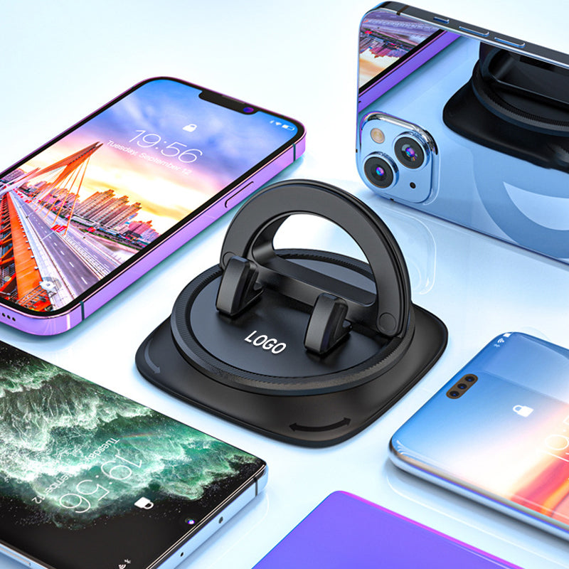 "Compacte autotelefoonhouder met 360° rotatie, stevige siliconen grip en universele compatibiliteit voor veilige ritten."