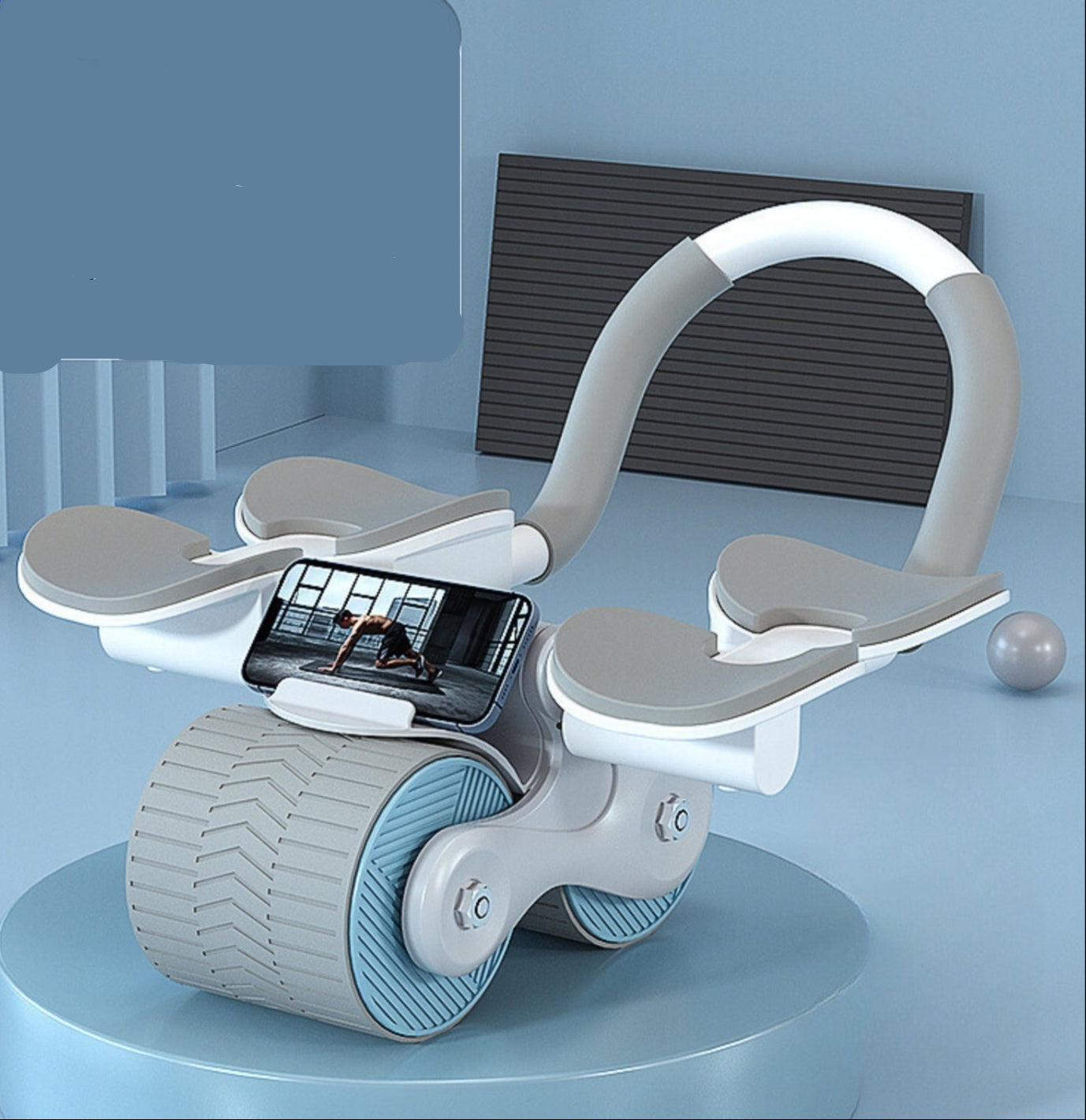 "Compacte buikspiertrainer met EVA-schuim handgrepen en automatische terugvering voor efficiënte core training thuis."