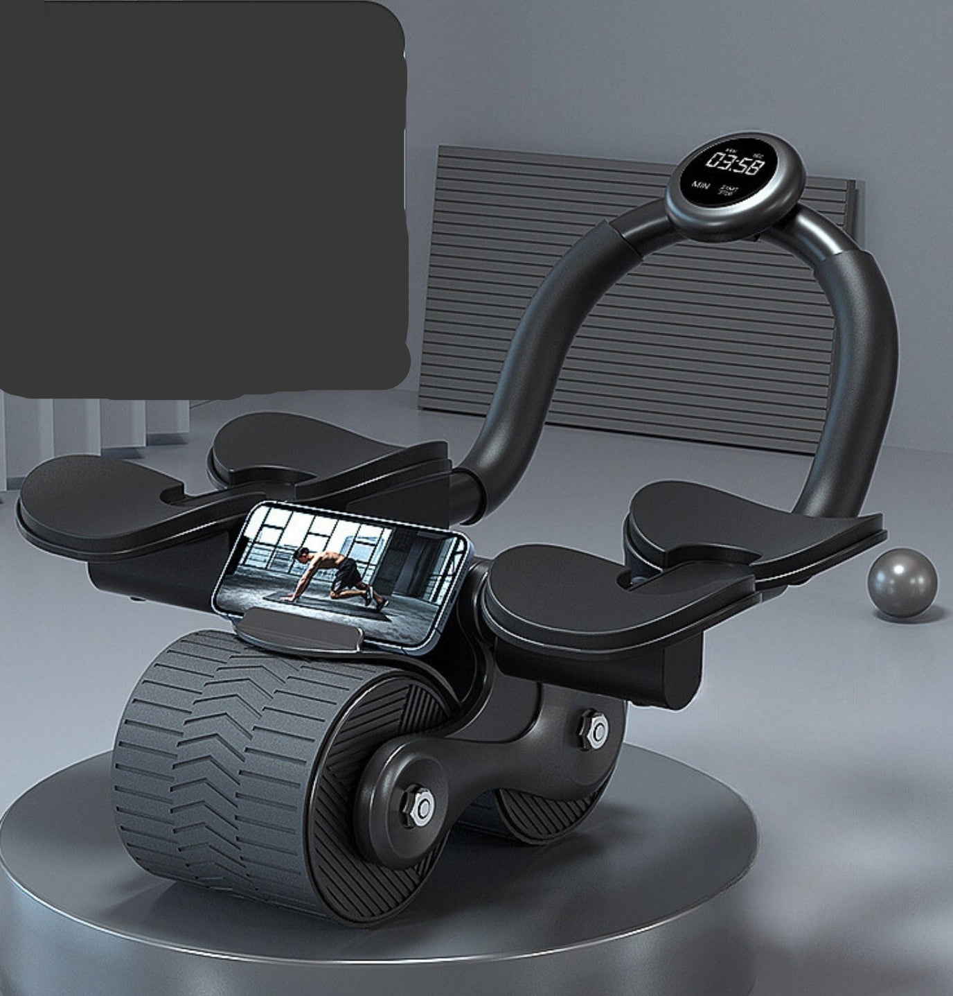 "Compacte buikspiertrainer met EVA-schuim handgrepen en automatische terugvering voor efficiënte core training thuis."