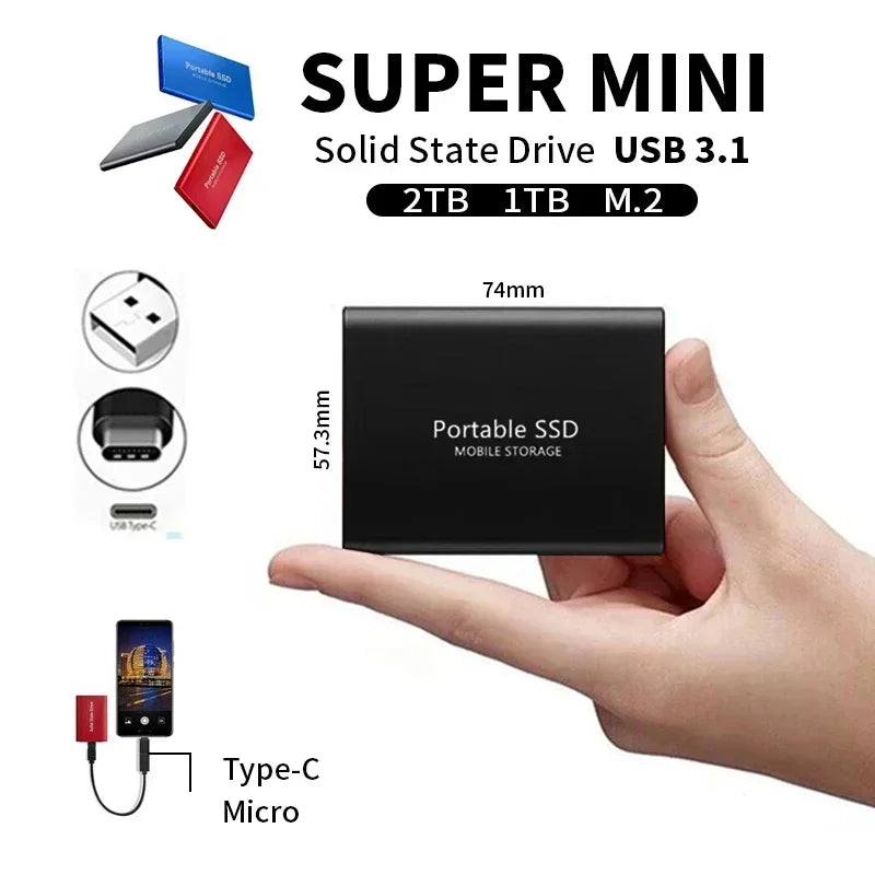 "Compacte, duurzame SSD met ultrasnelle USB 3.1-compatibiliteit en 2TB opslag, ideaal voor professionals."