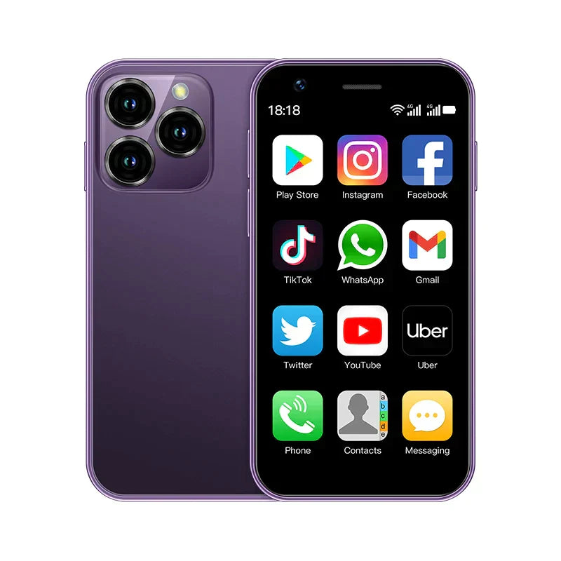 "Compacte mini smartphone 2023 met 3,0'' scherm, dual SIM, zwart. Krachtige functies in draagbaar ontwerp voor moderne mobili